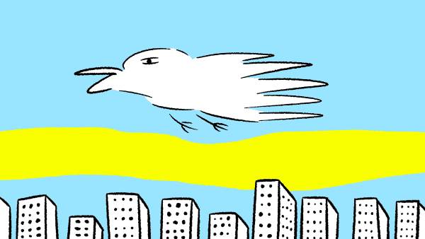 街を飛んでる鳥のイラスト