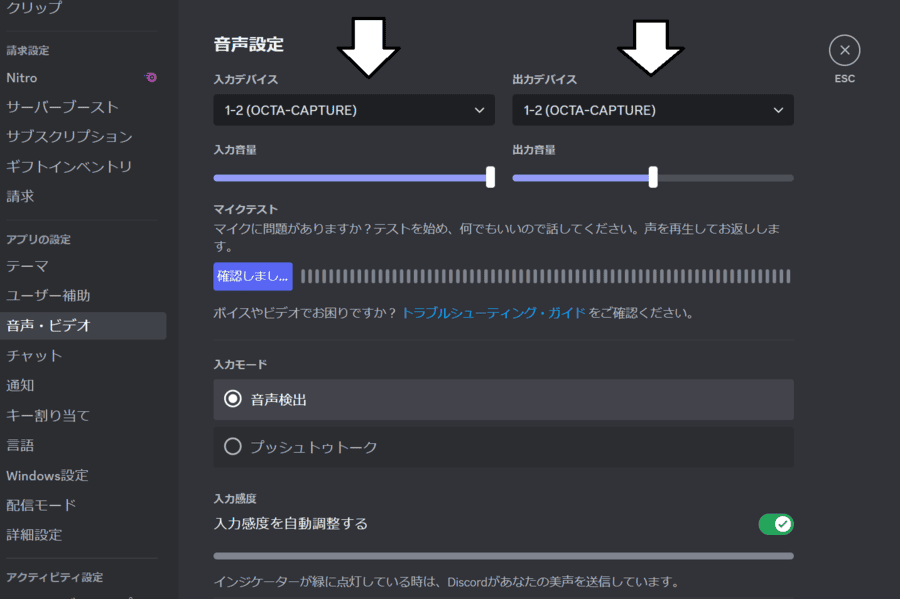 Discordの音声設定の写真